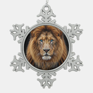 Majestic Lion Face with Blue Eyes Wildlife Anima Snowflake Pewter Christmas Ornament