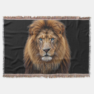 Majestic Lion Face with Blue Eyes Wildlife Anima Throw Blanket