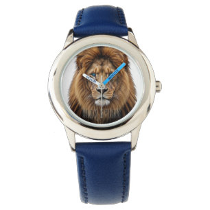 Majestic Lion Face with Blue Eyes Wildlife Anima Watch