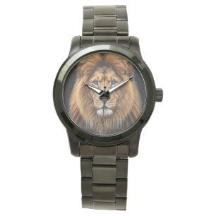 Majestic Lion Face with Blue Eyes   Wildlife Anima Watch