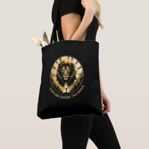 Majestic Lion Fortune Favours Brave Motivational Tote Bag