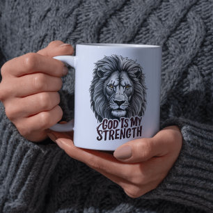 Majestic Lion God Is My Strength Faith Based Coffee Mug