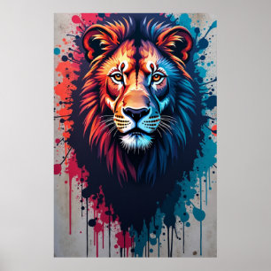Majestic Lion Graffiti Art Poster