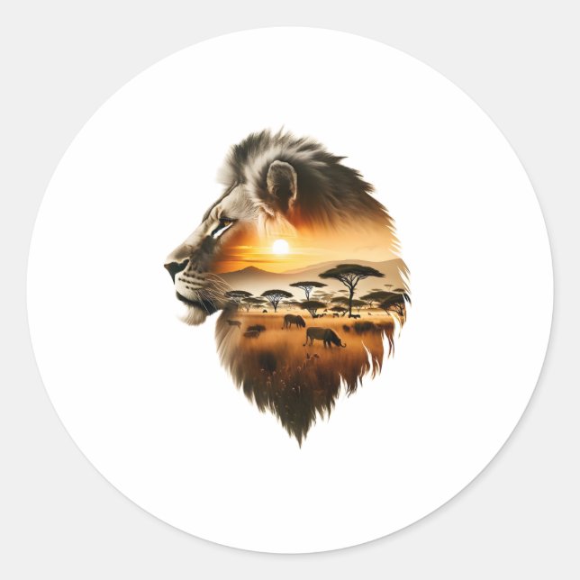 Majestic lion head classic round sticker (Front)