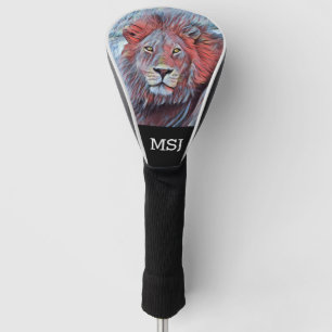 Majestic Lion Head in Red and Blue with Monogram Golf Head Cover