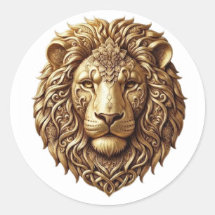 Majestic Lion Head Tribal Ornament Art Classic Rou Round Sticker