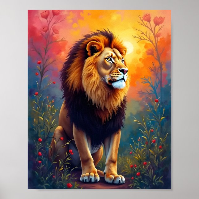  Majestic Lion in Sunset Poster (Front)