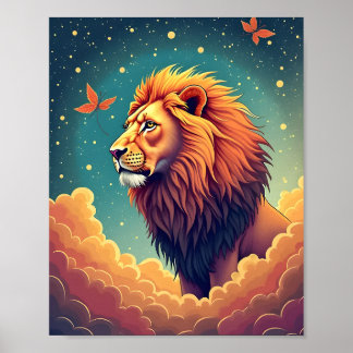 Majestic Lion in the Clouds Poster