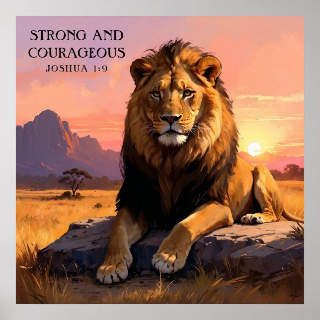 Majestic Lion in Wild Religious Painting Poster (Front)