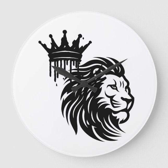 Majestic Lion King Illustration – Powerful Wildlif Large Clock (Front)