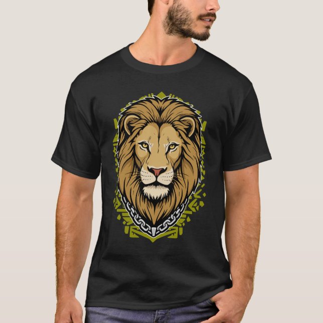 Majestic Lion King Olive Green Tribal Streetwear A T-Shirt (Front)