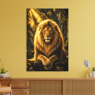 Majestic Lion King Resting in a Sunlit Ancient For Canvas Print
