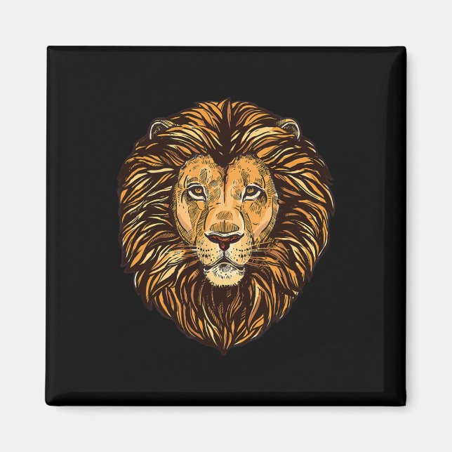 Majestic Lion Mane Detailed Art - Cute Animals Fro Magnet (Front)