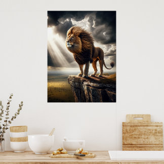 Majestic Lion on Cliff - Inspirational Wildlife  Poster