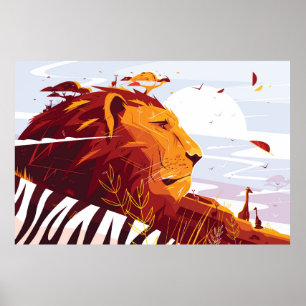 Majestic lion on safari King of beasts lying and g Poster