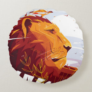 Majestic lion on safari King of beasts lying and g Round Cushion