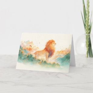 Majestic Lion Overlooking a Misty Horizon Card