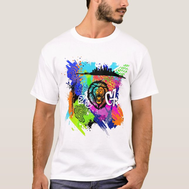 Majestic Lion Painting Art – Colorful Lion Illustr T-Shirt (Front)