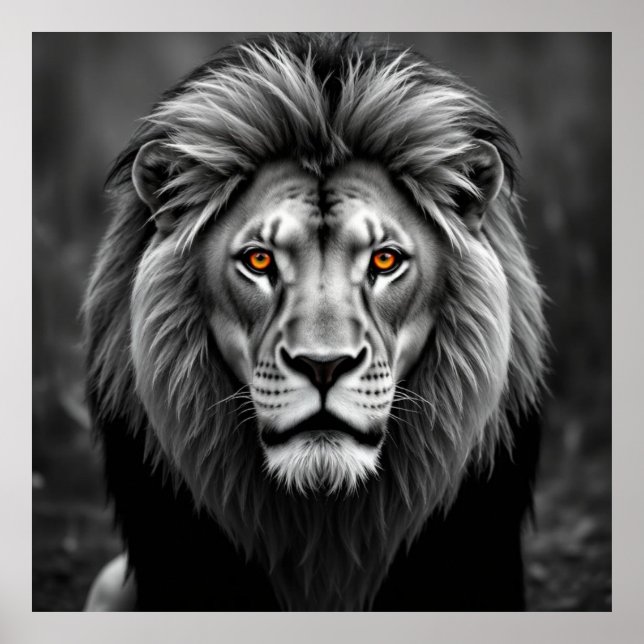 Majestic Lion Portrait – Strength in Charcoal Art Poster (Front)