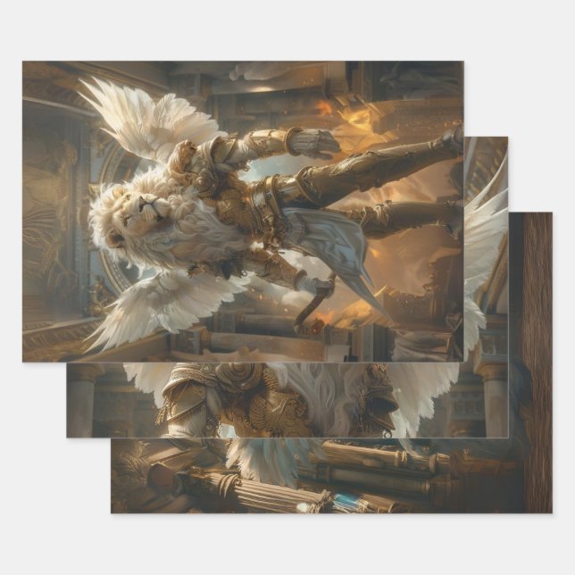 Majestic Lion Prayer Warrior Decoupage  Wrapping Paper Sheet (Set)