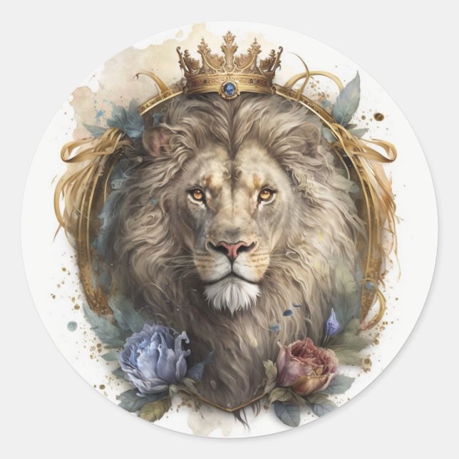 Majestic Lion Sticker in Regal Watercolor Style  (Front)