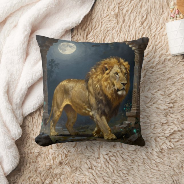 Majestic Lion Strolling under the Moonlight  Cushion (Blanket)