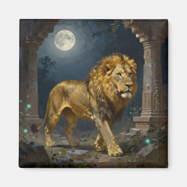 Majestic Lion Strolling under the Moonlight  Magnet (Front)