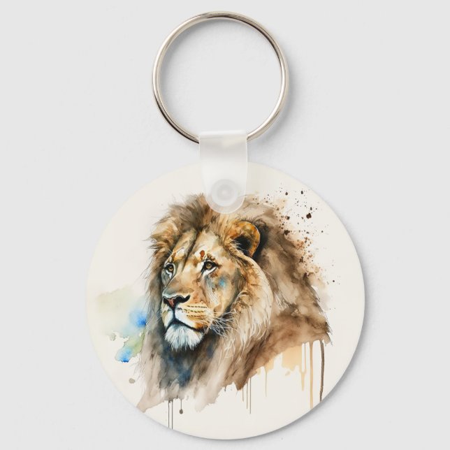 Majestic Lion Watercolor Keychain (Front)