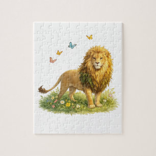 Majestic Lion with Butterflies & Wildflowers Puzzl Jigsaw Puzzle