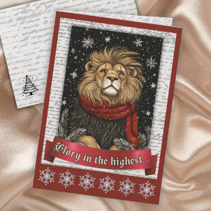 Majestic Lion with Red Scarf Looking to Heaven Holiday Card
