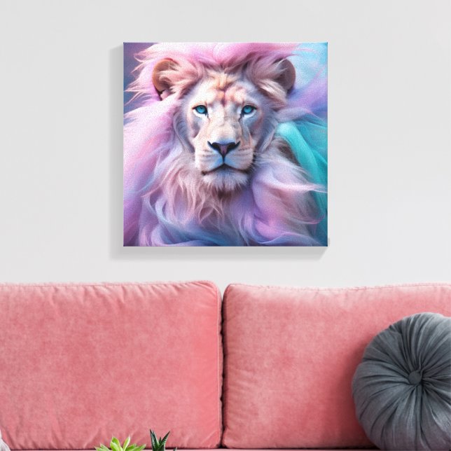 Majestic Lion with Silk-Like Pastel Fur - Ethereal Canvas Print (Insitu(LivingRoom))