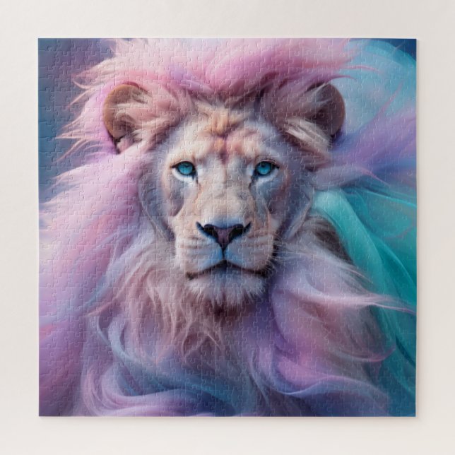 Majestic Lion with Silk-Like Pastel Fur - Ethereal Jigsaw Puzzle (Vertical)