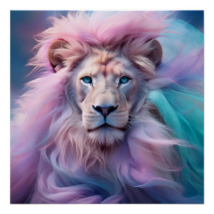 Majestic Lion with Silk-Like Pastel Fur - Ethereal Poster