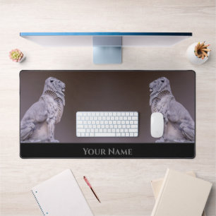 Majestic lions as elegant stone statues guardians desk mat