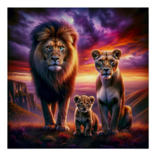 Majestic Lions at Sunset in African S Poster