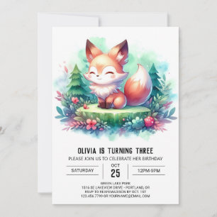 Majestic Little Fox Birthday digital Invitation
