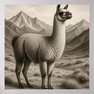 Majestic Llama in Andean Mountains Poster