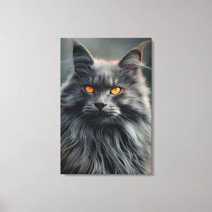 Majestic Long-Haired Cat Portrait Design Canvas Print