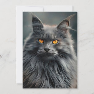 Majestic Long-Haired Cat Portrait Design Card