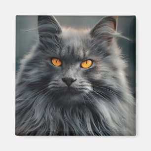 Majestic Long-Haired Cat Portrait Design Magnet