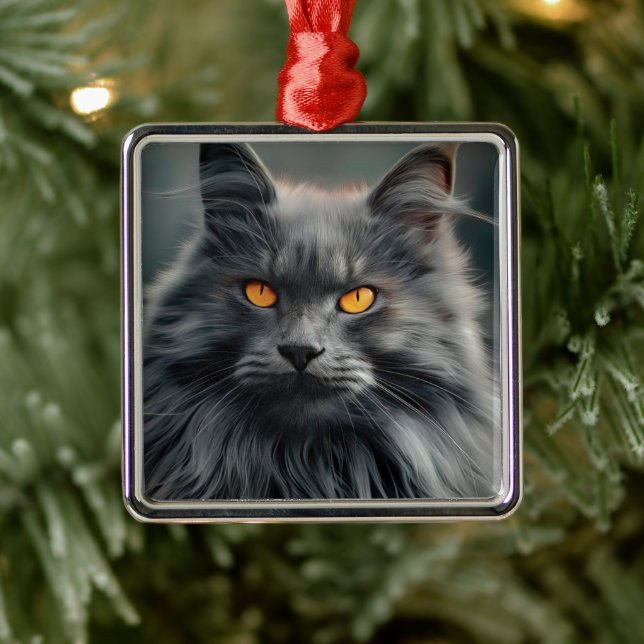 Majestic Long-Haired Cat Portrait Design Metal Tree Decoration (Tree)