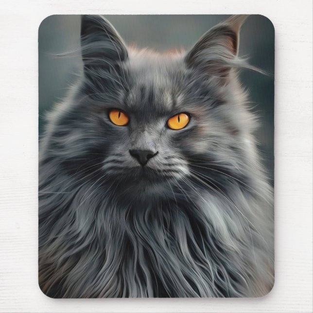 Majestic Long-Haired Cat Portrait Design Mouse Mat (Front)