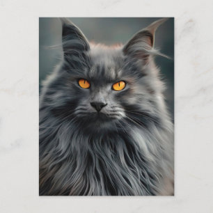 Majestic Long-Haired Cat Portrait Design Postcard
