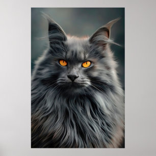 Majestic Long-Haired Cat Portrait Design Poster
