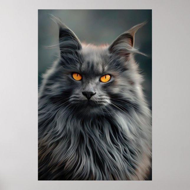 Majestic Long-Haired Cat Portrait Design Poster (Front)