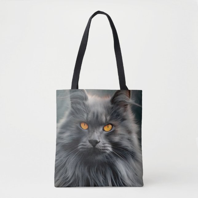 Majestic Long-Haired Cat Portrait Design Tote Bag (Front)