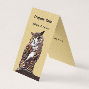Majestic Looking Brown White Owl on Branch Tan Business Card