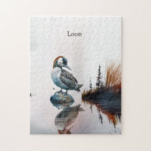 Majestic Loon on a Rock Customizable Watercolor Jigsaw Puzzle