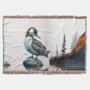 Majestic Loon on a Rock Throw Blanket