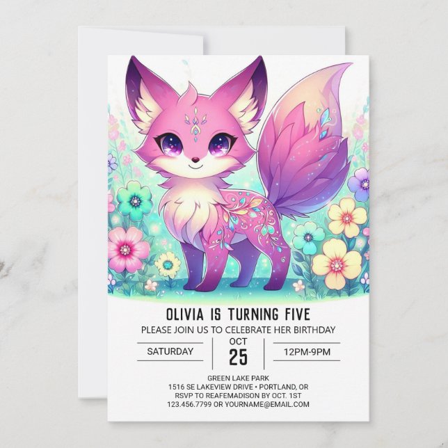 Majestic Magical Fox Digital Birthday Invitation (Front)